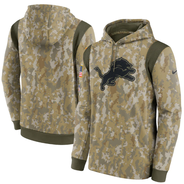 Men's Detroit Lions Camo 2021 Salute To Service Therma Performance Pullover Hoodie